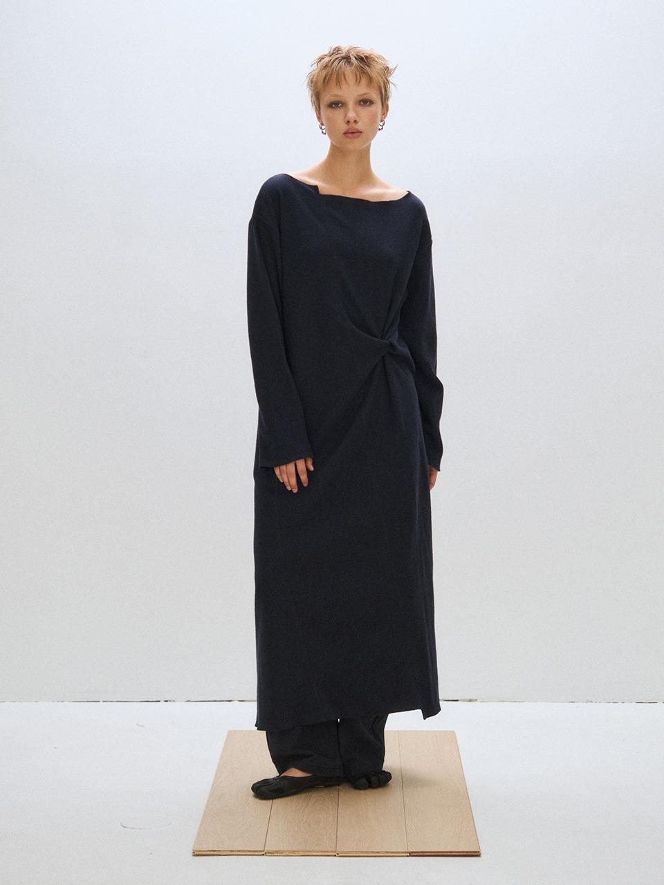 [PLZPROJECT]ASHYMMETRIC MAXI DRESS, NAVY
