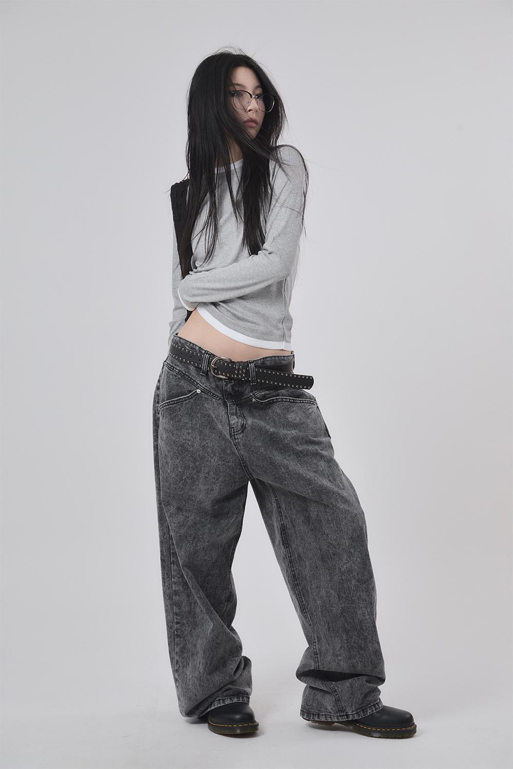 라우코하우스 프론트 요크 스톤 워시드 데님 팬츠