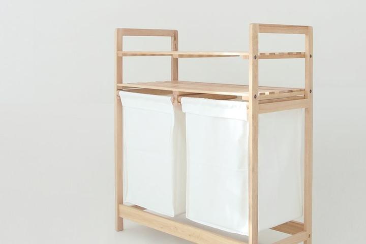 Bav 원목 햄퍼 슬라이딩 2단 빨래바구니 분리수거함