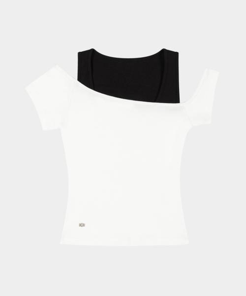 Off-Shoulder Cling Layered Sleeve Top (Ivory)