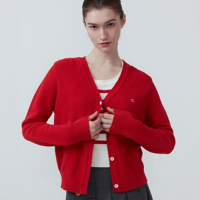 [25SS clove] Boucle Knit Cardigan (Red)