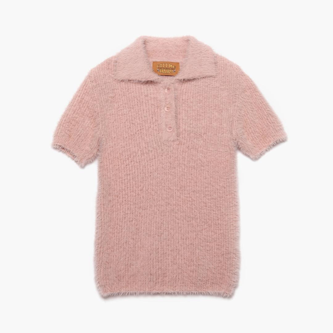 Cropped Polo Knit (Pink)