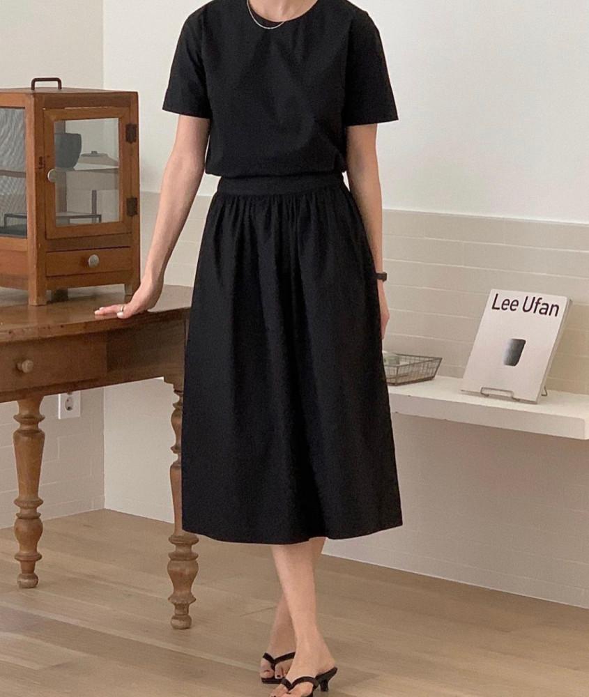 페브러리 Feb11 코튼 풀 스커트 (2col) - 밴딩 에이라인 롱치마 미디스커트 프릴