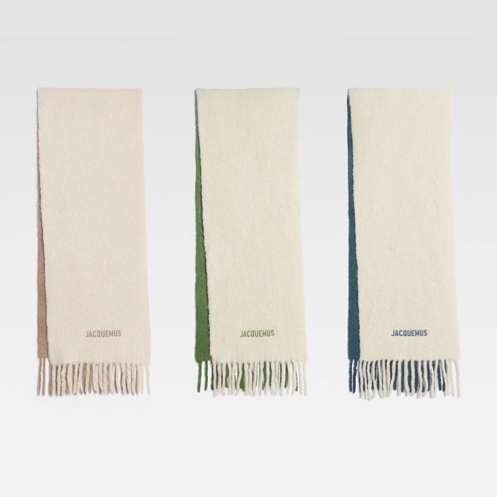 [JACQUEMUS] 자크뮈스 자수 로고 투톤 배색 목도리 스카프