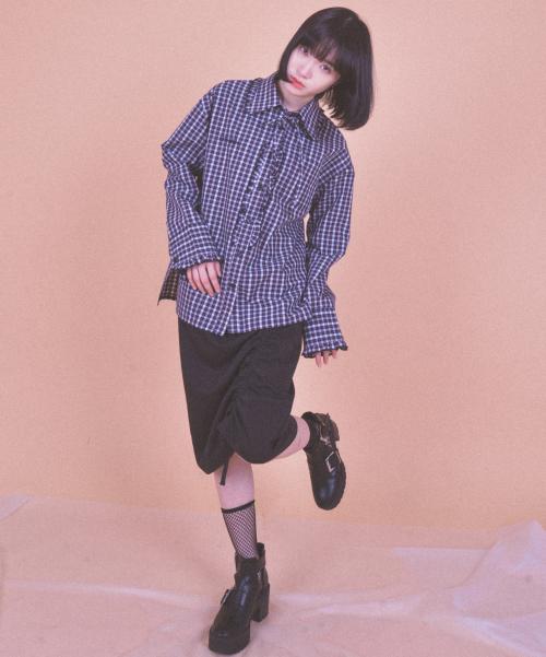 리본 체크 셔츠 (블랙)_FREE
