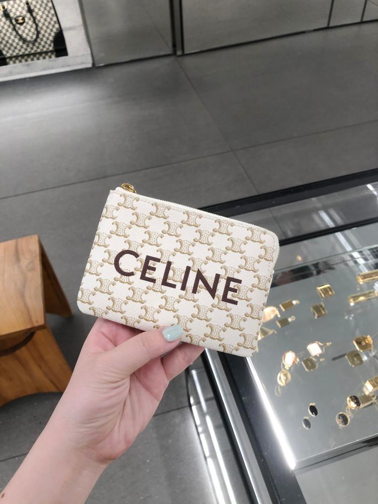 [Celine] 셀린느 트리오페 캔버스 키링 코인 카드 파우치 (화이트) 10C662CA2