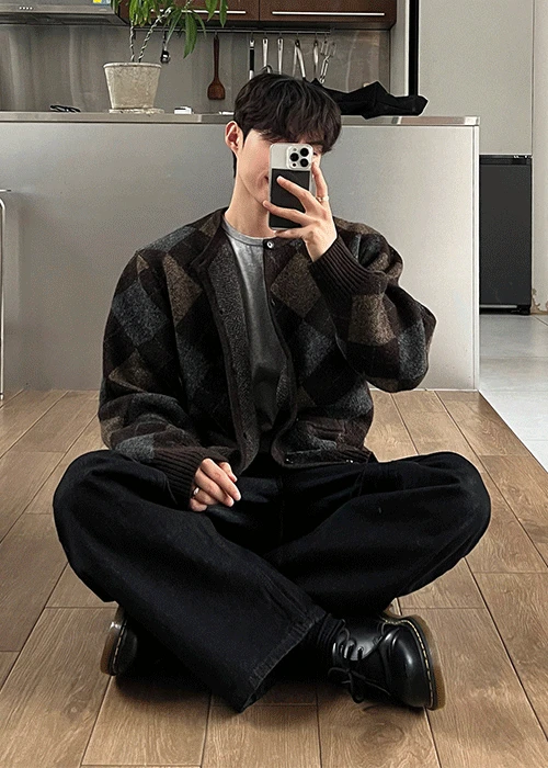 로그 웜 아가일 니트 가디건 3colors (브라운-M 당일출고)