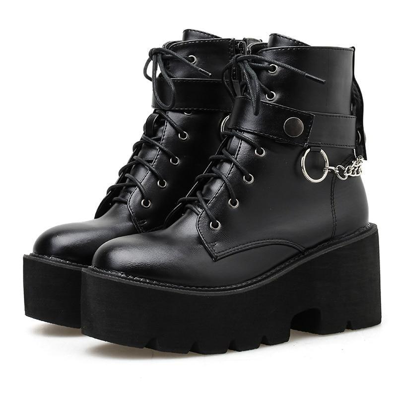 "AVRIL" CHAIN PLATFORM BOOTS - BLACK / 4.5