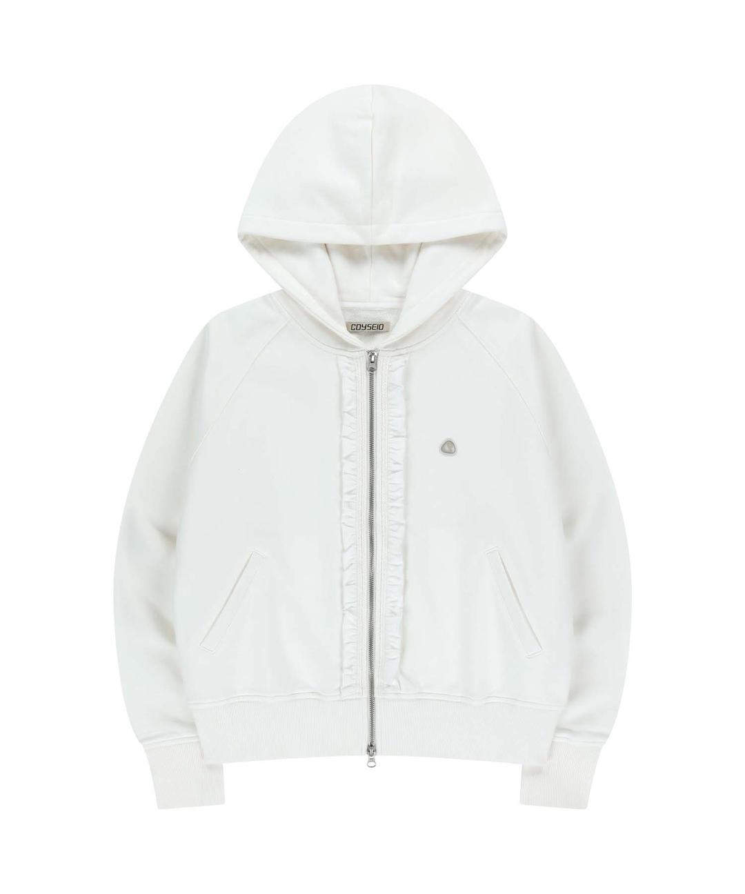 RUFFLE LACE HOOD ZIP-UP WHITE