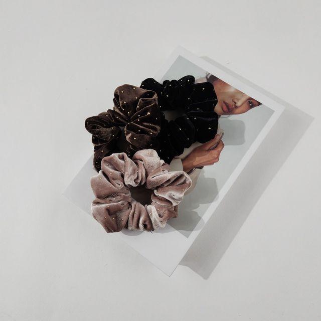 국산 10cm 도트 벨벳 벨로아 헤어 스크런치 곱창 머리끈 헤어끈 1980