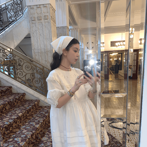 LRIB Multi-layer pleated lace embroidered sleeve dress