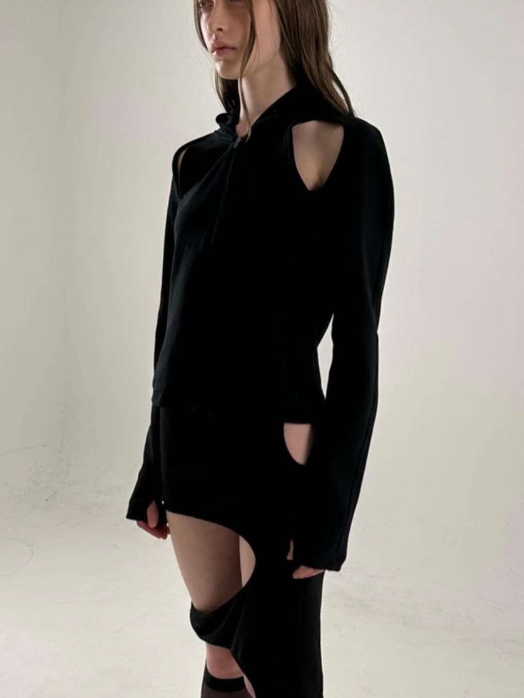 페인츄얼 컷아웃 집업 후드 블랙 | 후루츠패밀리