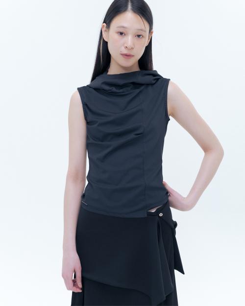 Cowl neck pintuck sleeveless BLACK