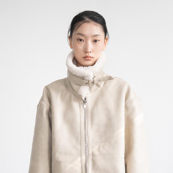 Buckle Leather Jacket (Ivory)