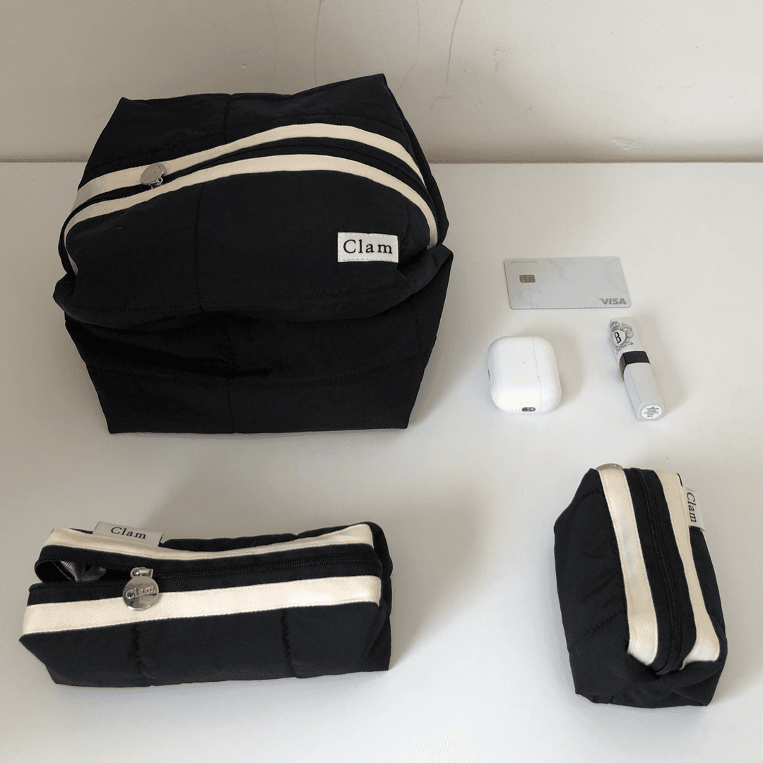 Clam Big round pouch _ Quilting black