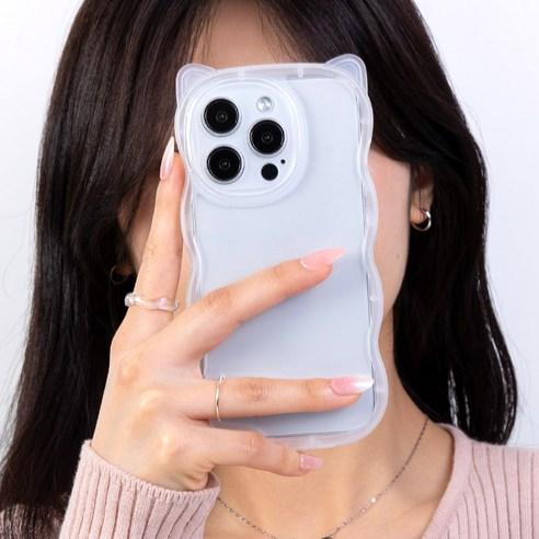 캣 웨이브 고양이귀 투명 핸드폰 케이스, 아이폰12