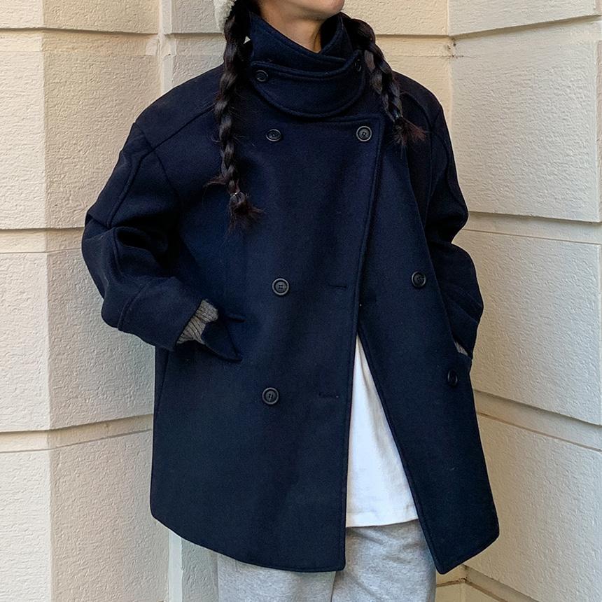 (안감누빔)더블하이넥 울 하프코트