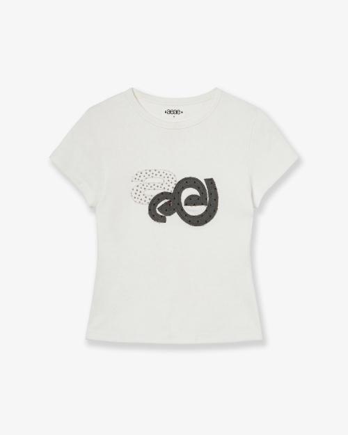 APPLIQUE FLOWER LOGO TEE [WHITE]