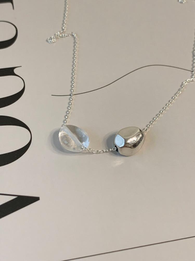 실버925 백수정 조약돌 더블 포인트 레이어드 천연석 목걸이