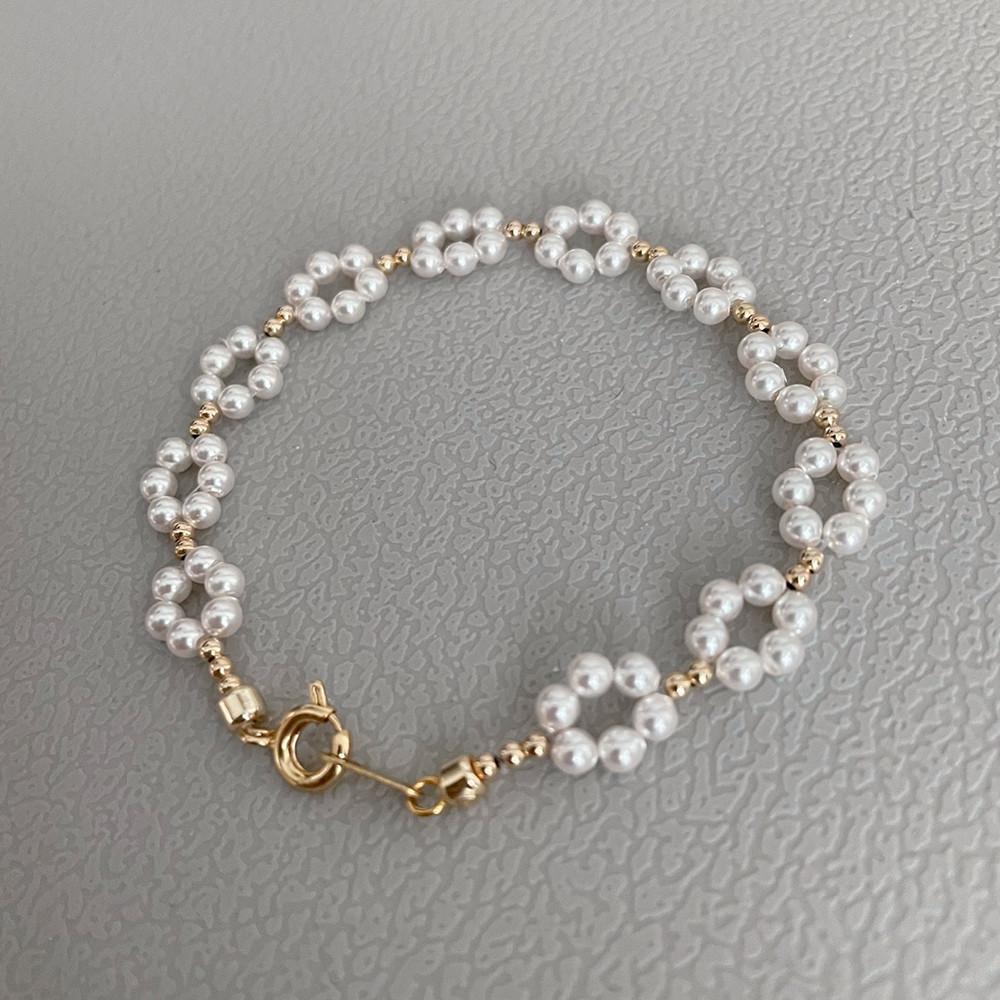 14k 골드필드 꽃 진주 펄 팔찌