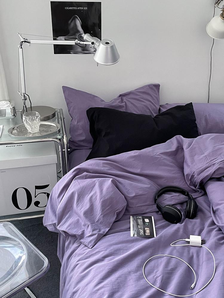 퍼플 블랙 믹스 매치 코튼 침구 커버 세트 4피스