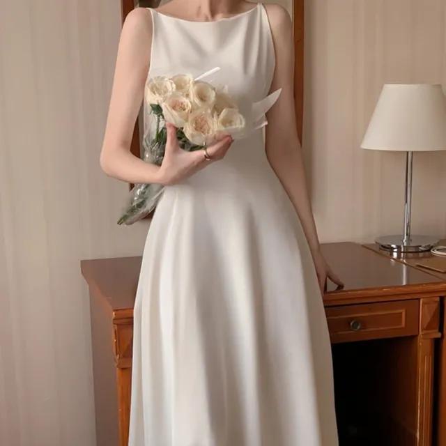 퓨어 라운드 샤틴 나시 플레어 브라이덜샤워 셀프웨딩 돌잔치 2부드레스 롱원피스(3colors)