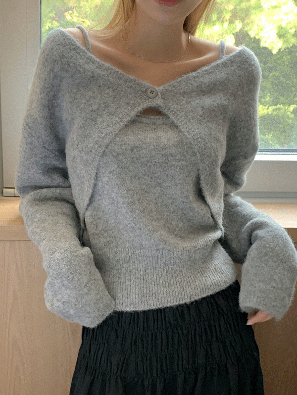 이퓨 [BEST💛오늘출발🚚하객🥂데이트룩💕] 바켓 울 볼레로 니트가디건 나시 투피스 세트 (set) - 4color