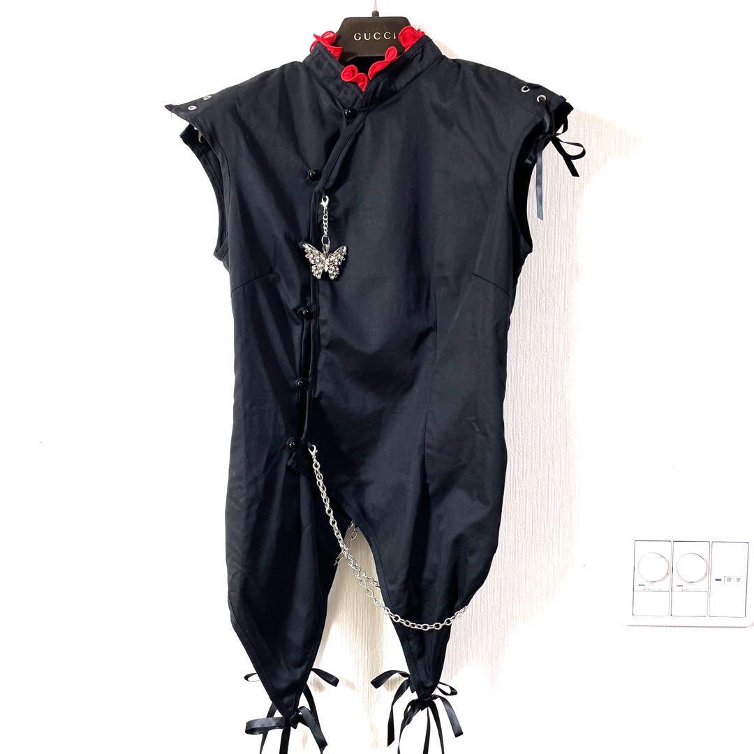 BODY LINE   ボディライン　チャイナ風シャツ 蝶々チャーム付　ゴスロリ