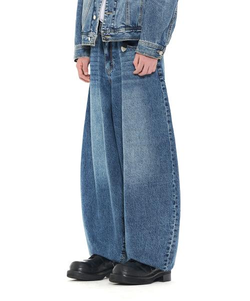 BALLOON FIT DENIM PANTS (INDIGO GREEN WASHED)