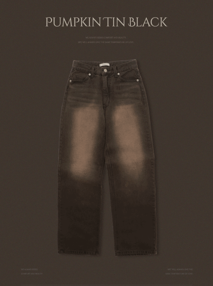 [겨울신상10%][98project/3일간 무료배송] 블럭 펌킨틴블랙 기모 와이드데님 - 4 size