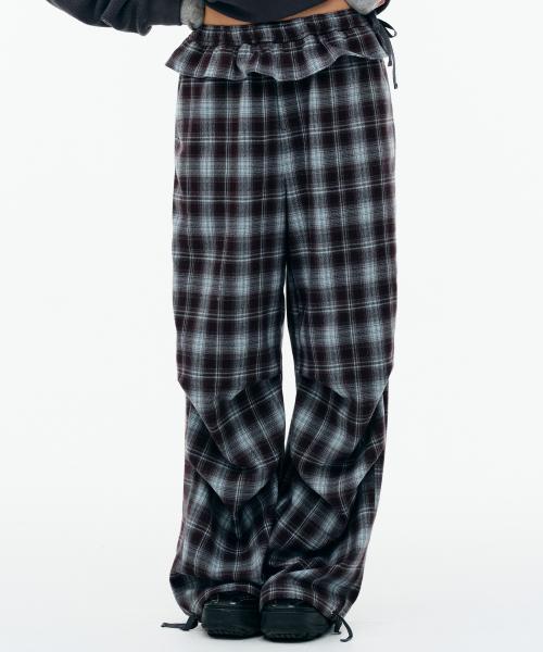 FRILL LAYERED CHECK PANTS [BLUE]