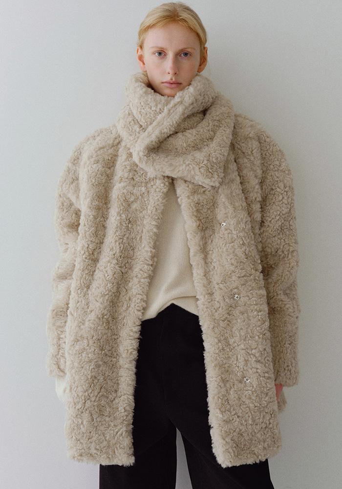 SHEARLING HALF COAT&MUFFLER_BEIGE_OE4C2XCT02BEG