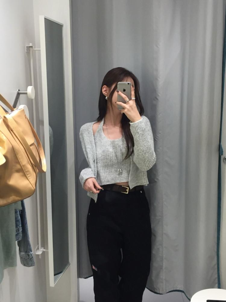 홀터넥 니트 나시 가디건 세트