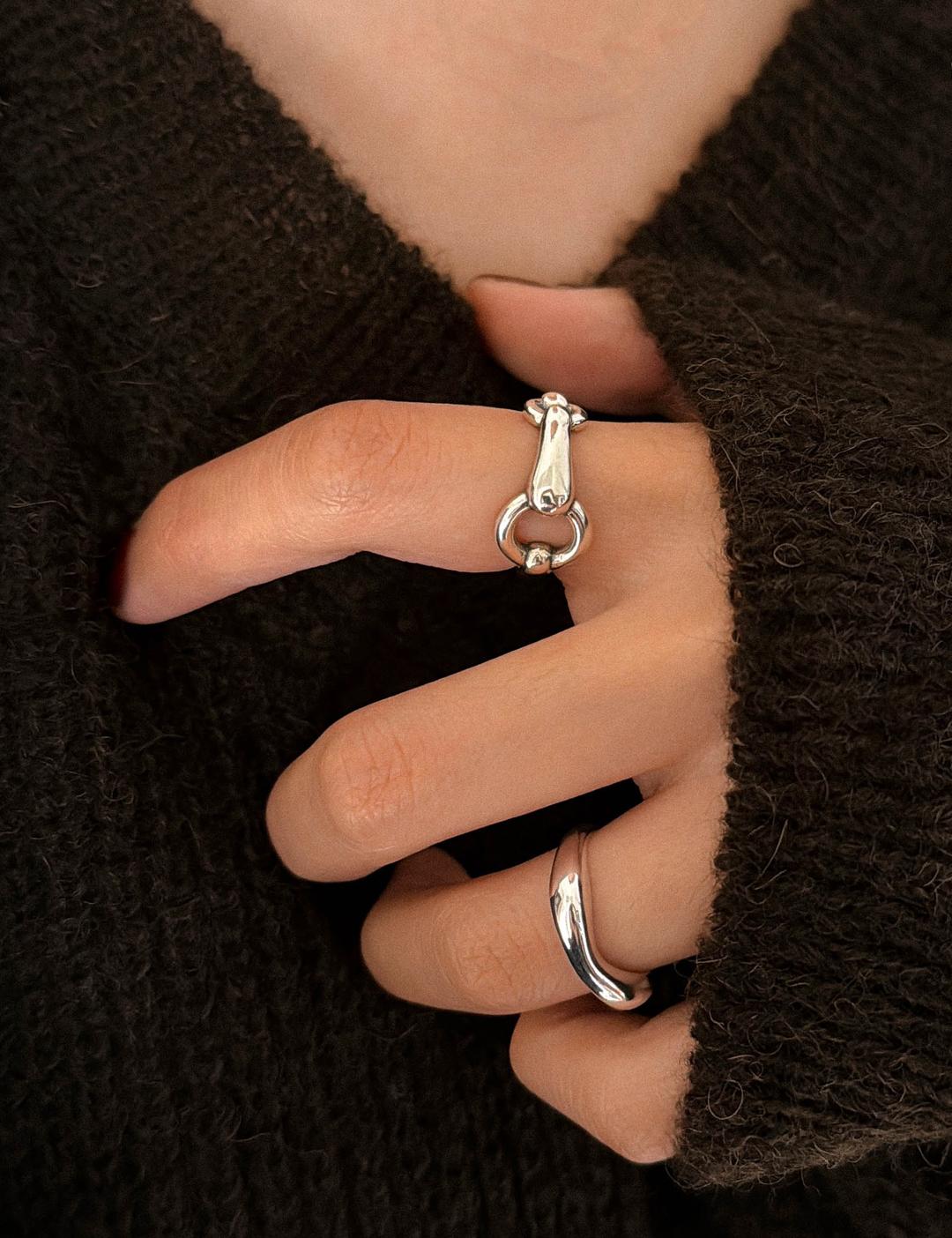 베네노 925 실버 더블링 엔틱 라운드 볼드 레이어드 은 반지