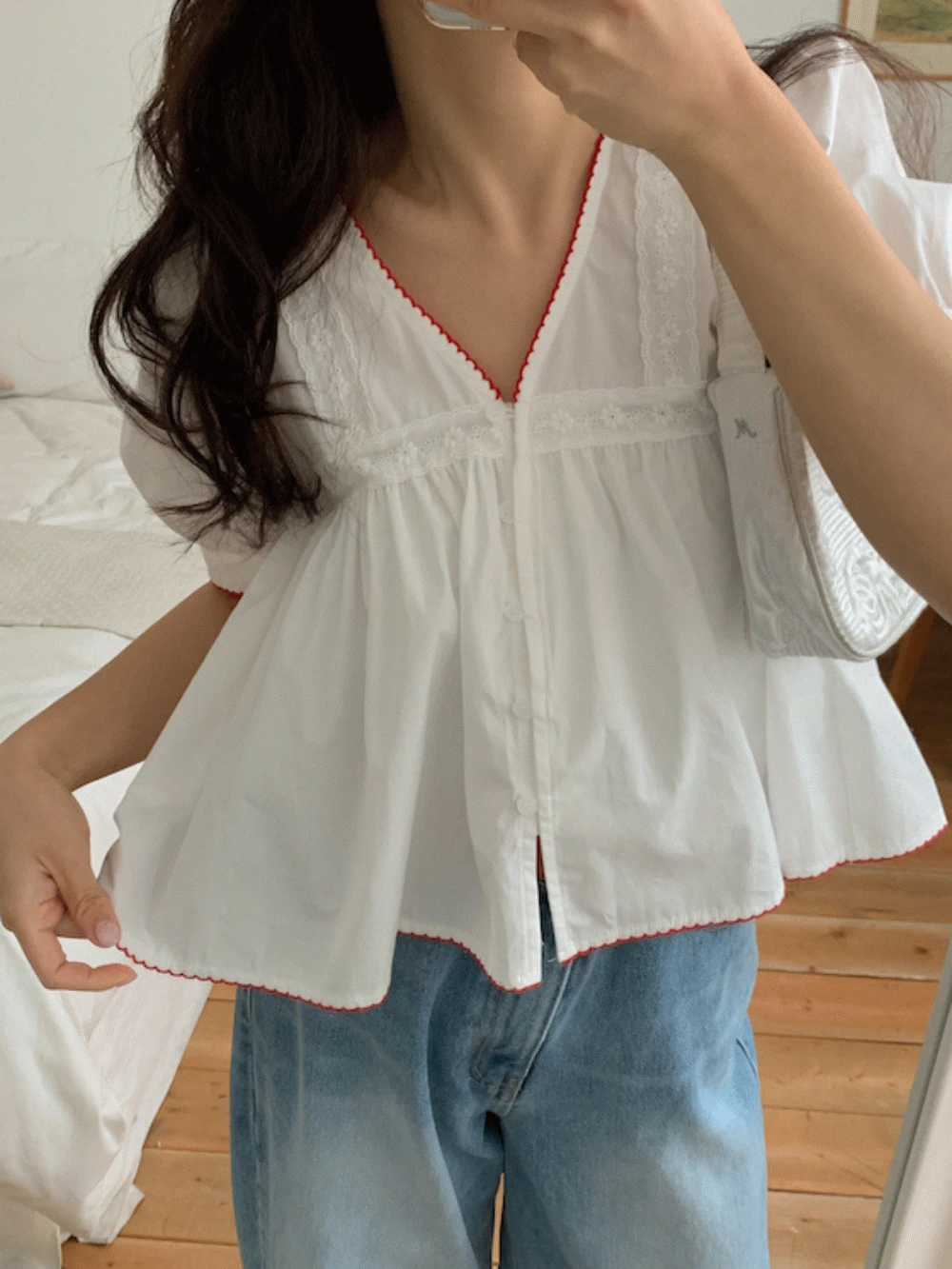 휘핑 자수 블라우스 2color