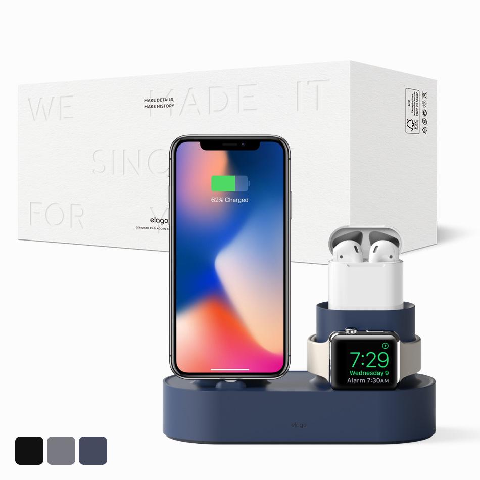 [단독포장] 사은품 엘라고 아이폰 에어팟1,2 애플워치 3IN1 충전스탠드