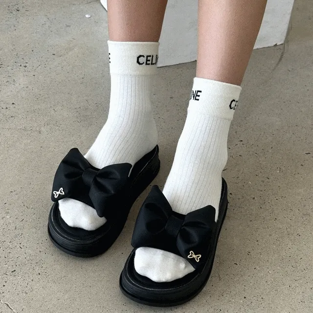 [주문폭주/md추천] 레이디슈 빅리본 통굽 플랫폼 슬리퍼 플립플랍 0010