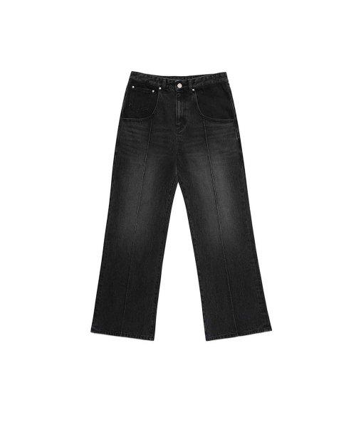 SEMI BOOTCUT WIDE PINTUCK DENIM PANT BK