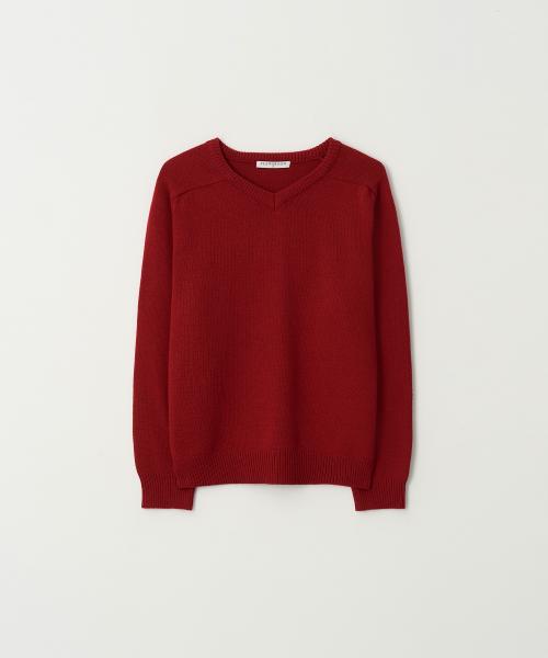 Fine Wool V Neck Knit DEEP RED