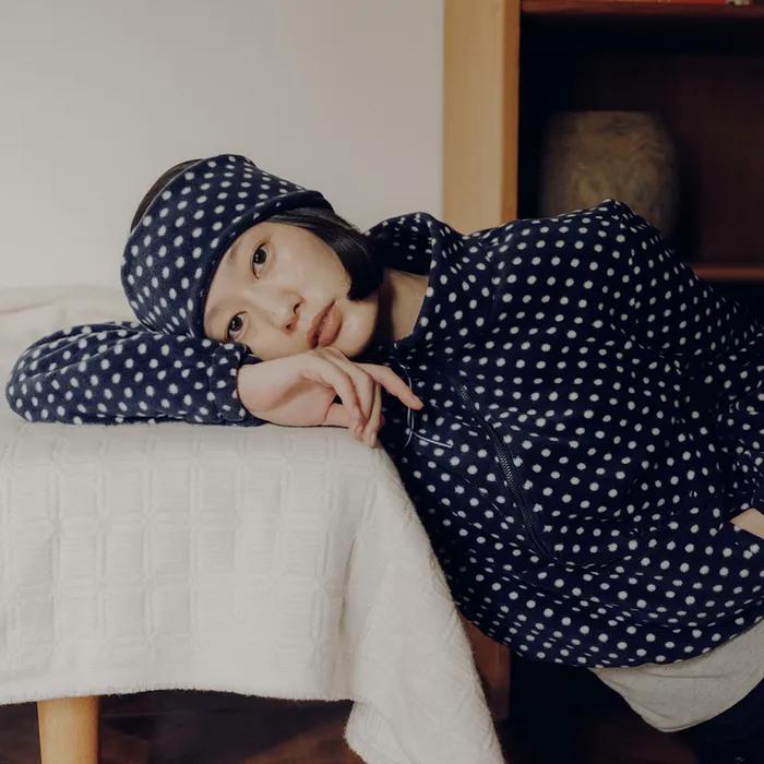 Mused Slim Fit Fleece Anorak - Navy/Dot