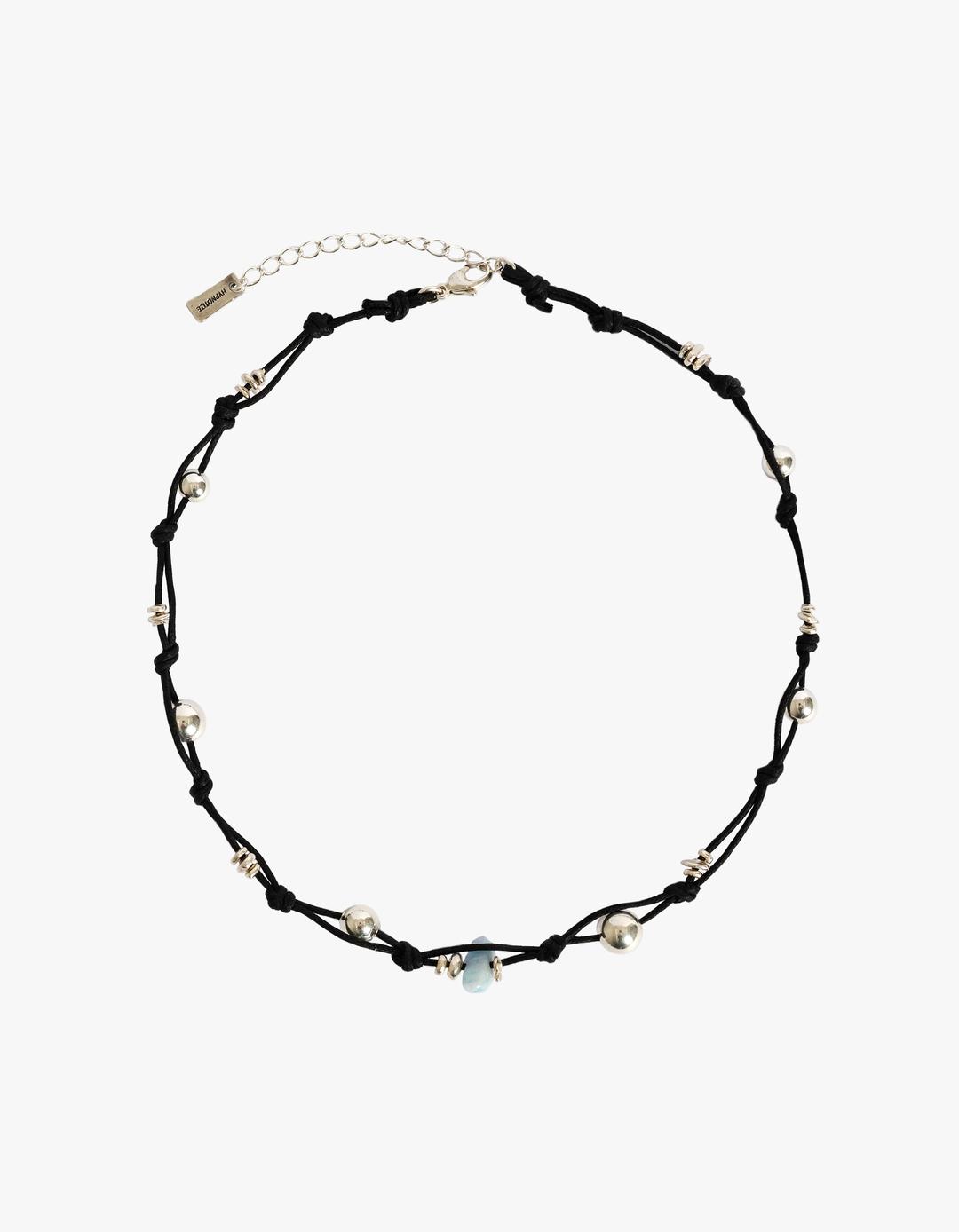 SILVER BALL STRING NECKLACE [BLACK/BEIGE/IVORY]