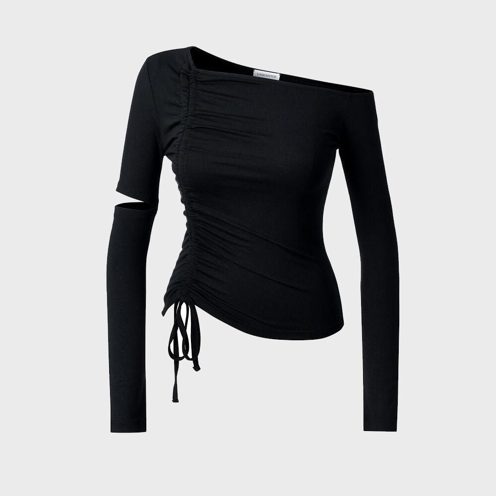 OFF-SHOULDER CUTOUT STRING TOP-BLACK