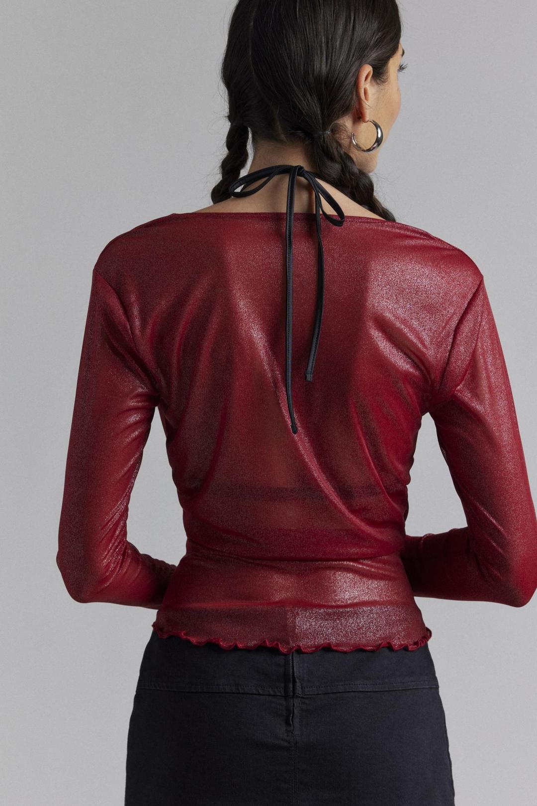 Silence + Noise Miley Metallic Mesh Cowl Neck Twoffer Top