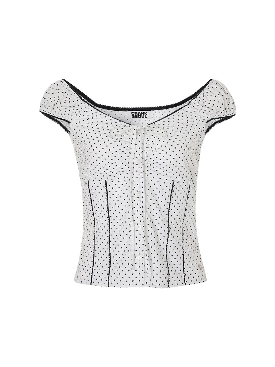 DOT LACE SHIRRING BLOUSE_WHITE