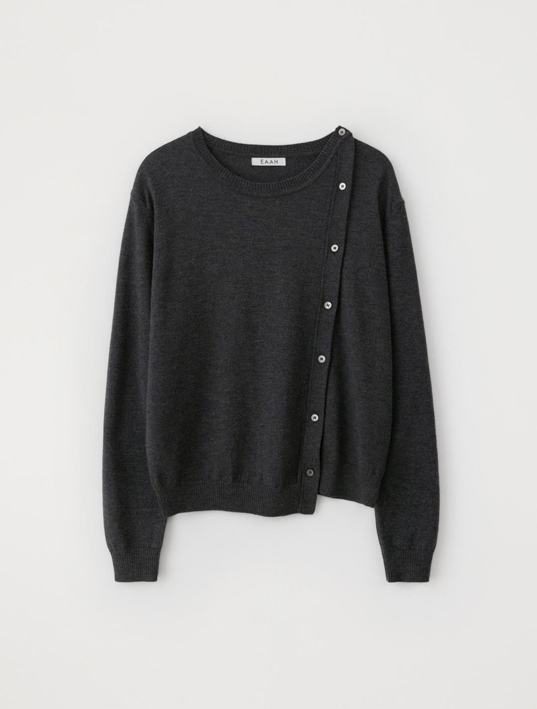 Side Button Knit Pullover (Charcoal)