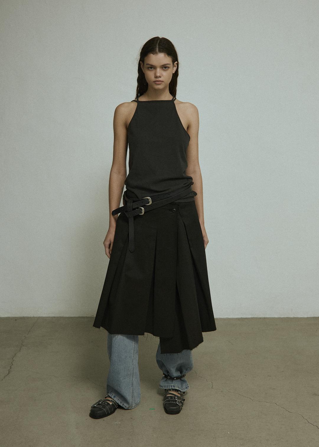 cutting cotton layered skirt (black)