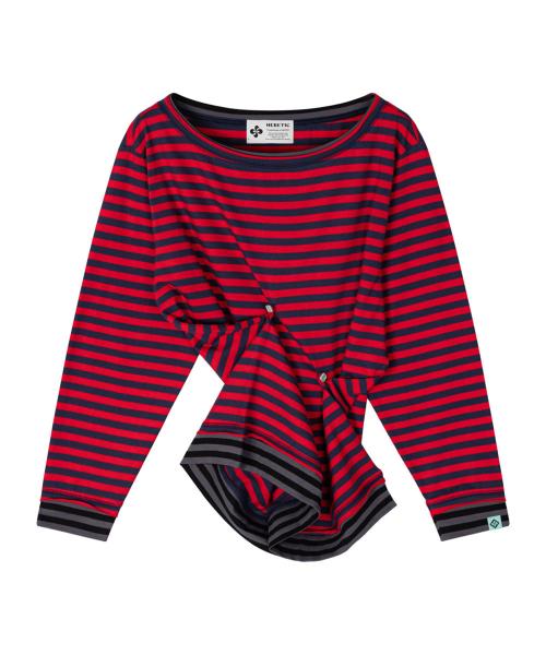 헤레틱(HERETIC) BUTTON STRIPE RAW EDGE T-SHIRT / red - 사이즈 & 후기 | 무신사