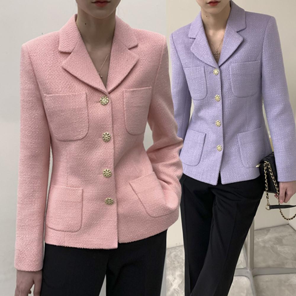 (S/M/L) 봄 여성정장자켓 트위드자켓 빅사이즈 결혼식하객룩 핑크트위드-아이비포켓JK