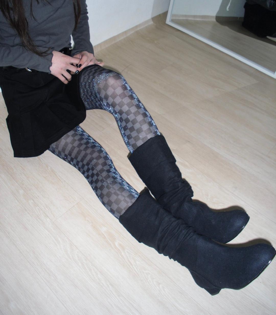 (4type) Glliter check stocking