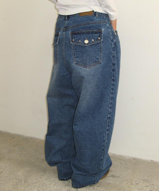 [12/2 순차배송] STUD BALLOON DENIM PANTS MEDIUM BLUE